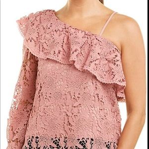 Nordstrom JOA Los Angelos xs powder pink lace one shoulder shirt top bell womens